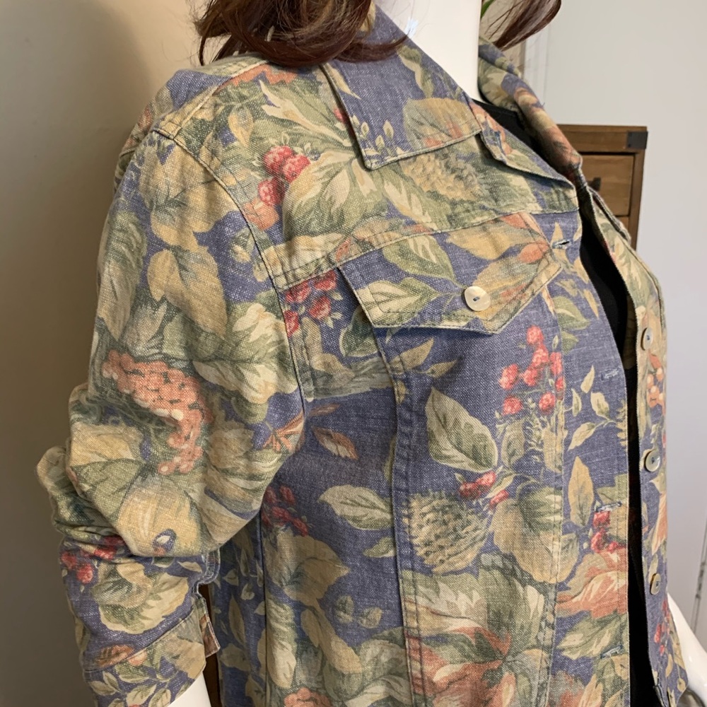 Norm Thompson Floral Jean Jacket light Weight size M